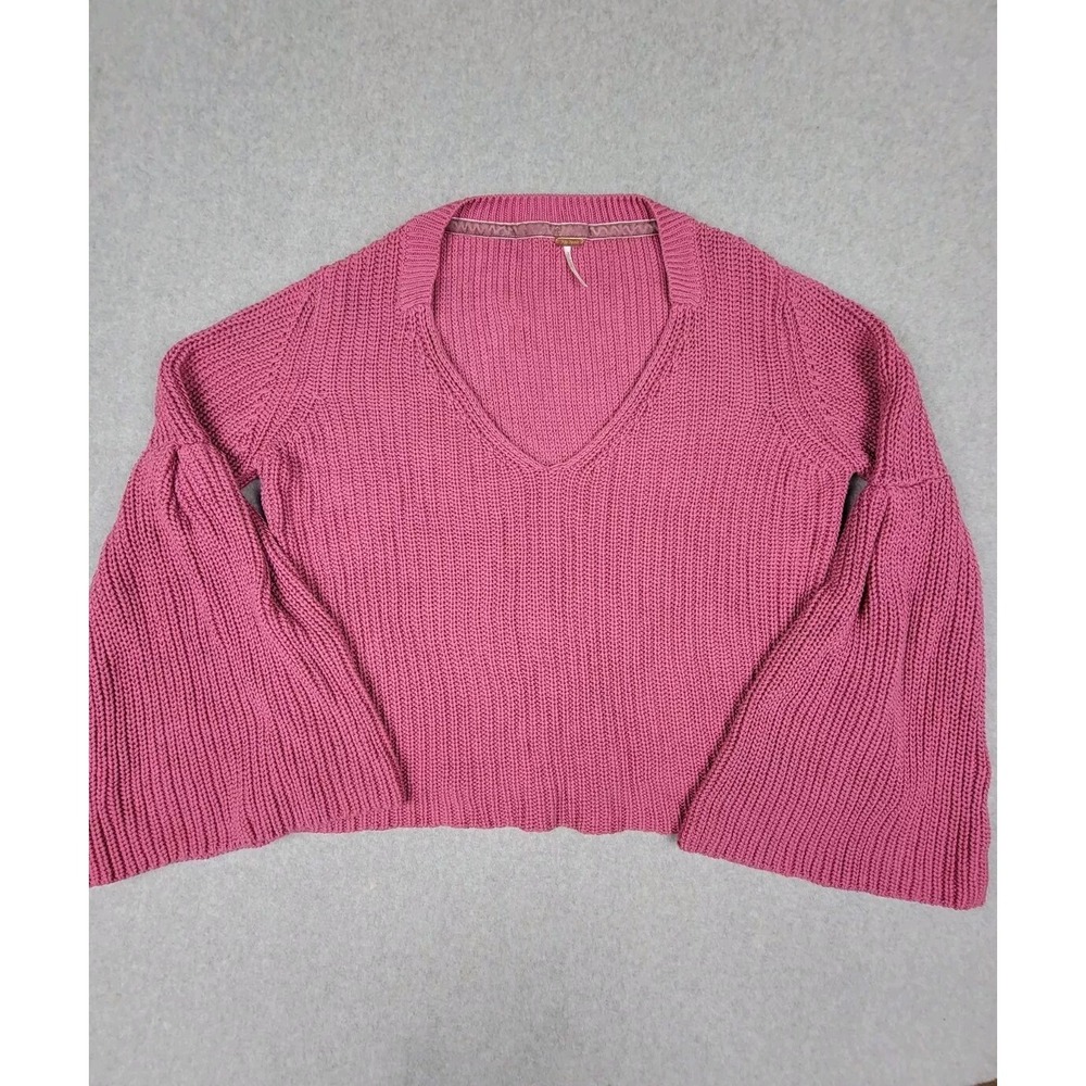 Free People Sweater Damsel Bell Sleeve Knit Pink Boho Medium